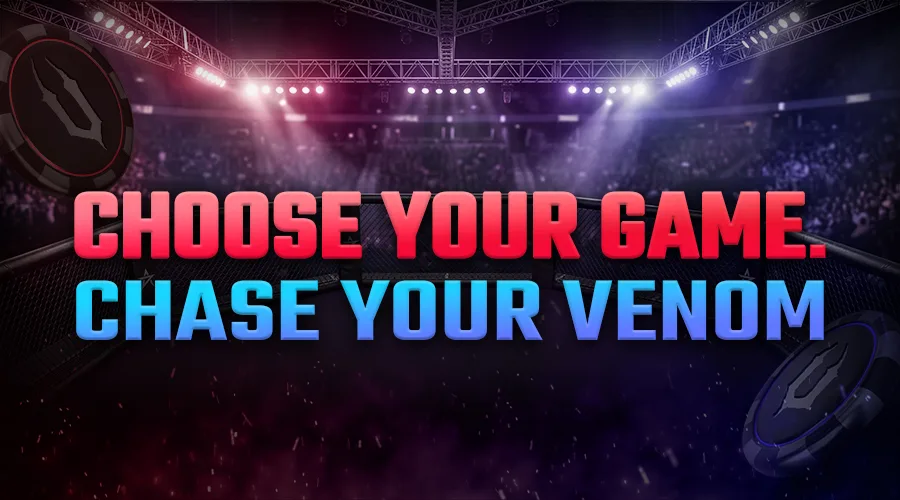Choose your game, chase your Venom: an octagon arena under stage lights with Venom chips