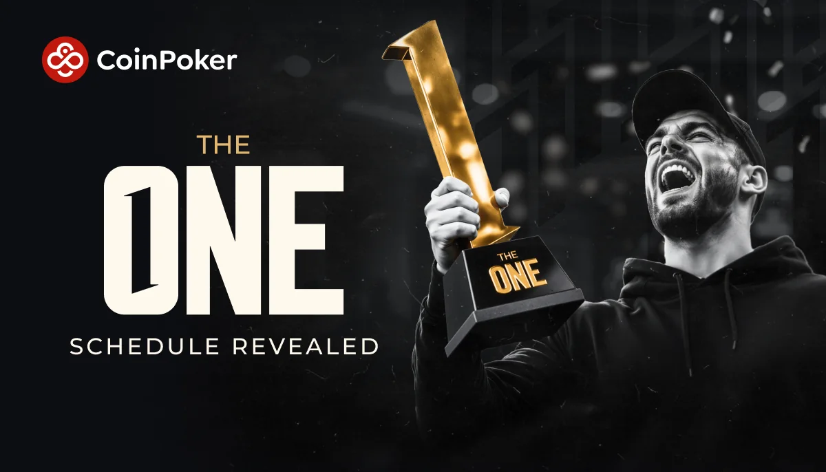 The One trophy, a gold numeral one, held up by a player at a live final table