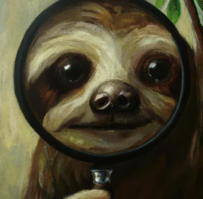 sloth with a magnifying glass