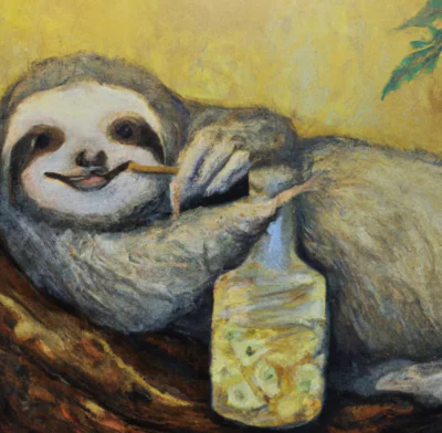 sloth with a tip jar