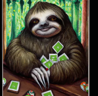 sloth with playing cards