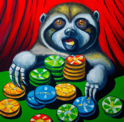 sloth with poker chips