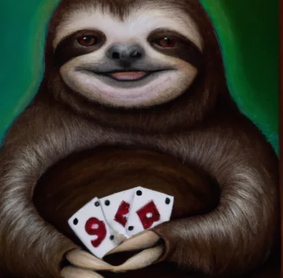 sloth with two playing cards
